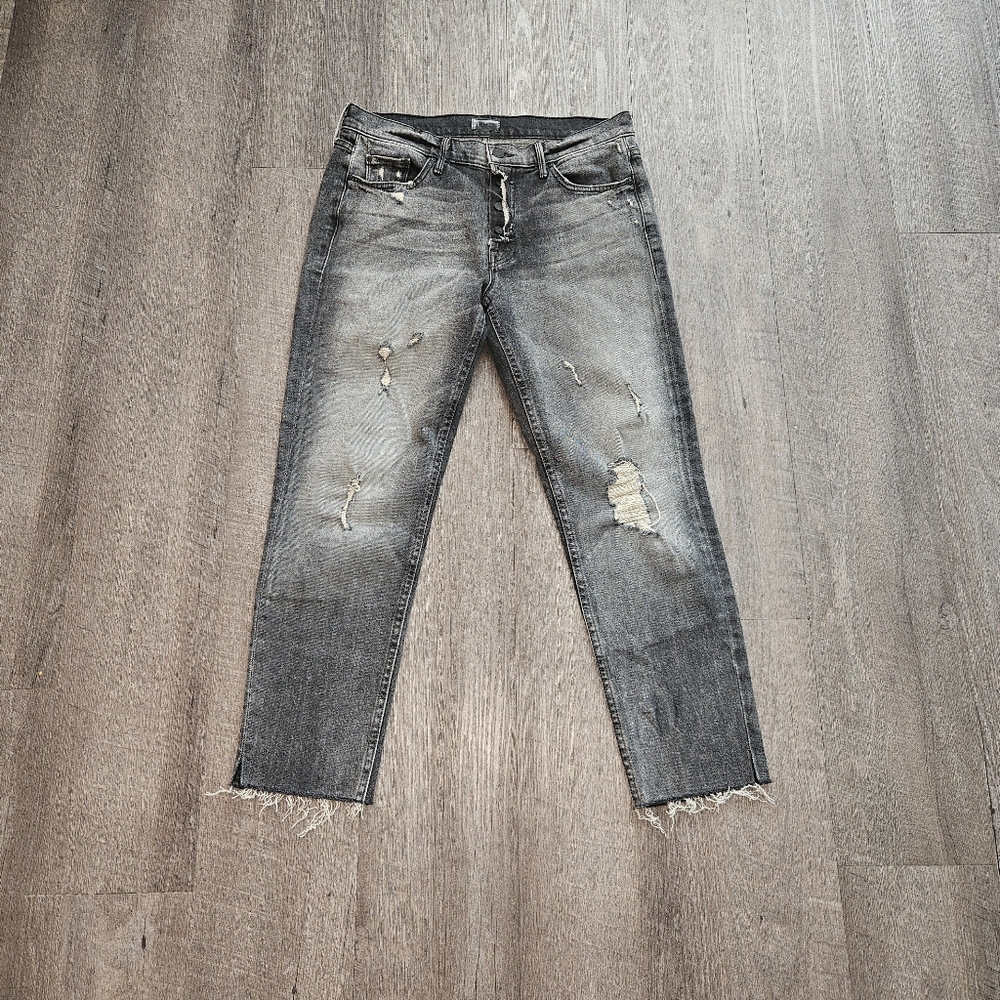 Mother Fly Away Dropout Snippet jeans  28 gray Wash The Trouble Maker Ne…